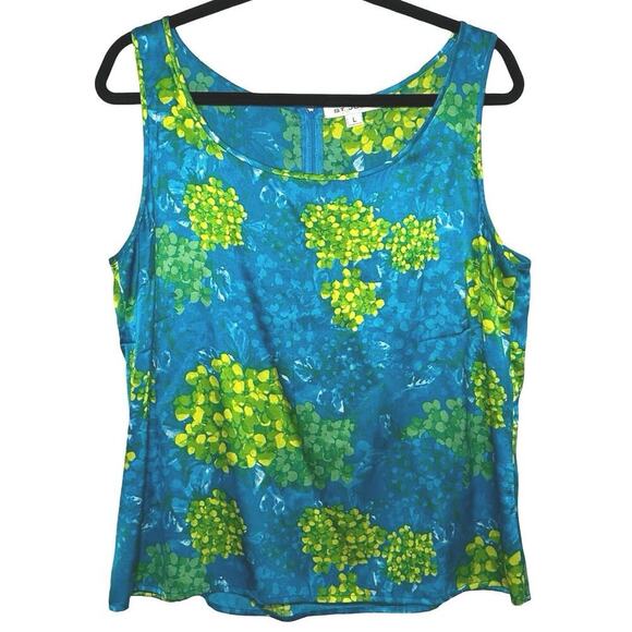 St. John Women’s Silk Scoop Neck Floral Print Tank Top Blue/Green Size Large - Picture 1 of 6